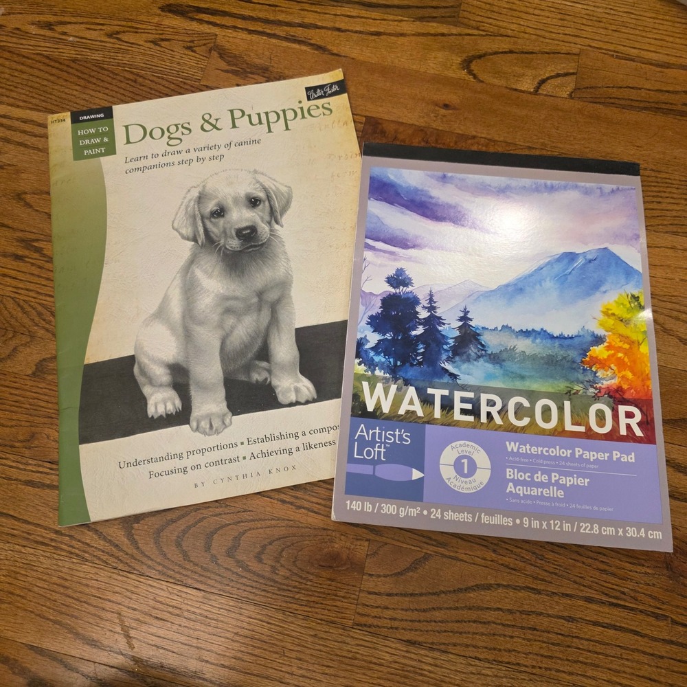 Walter Foster Dogs & Puppies Drawing Book and Artist's Loft Watercolor Paper Pad